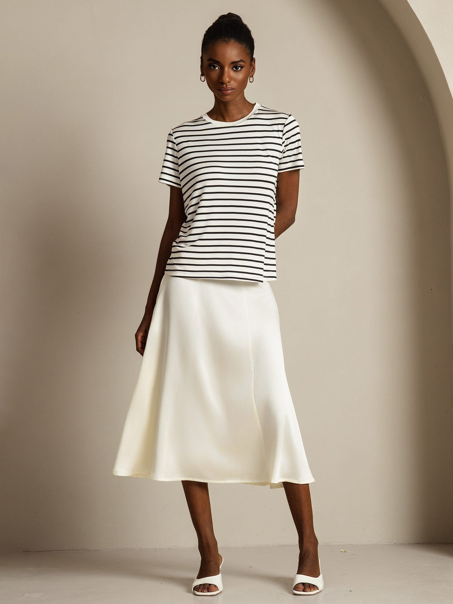 [HvidStribe] SilkSilky-DK Silke Womens T-Shirt 007