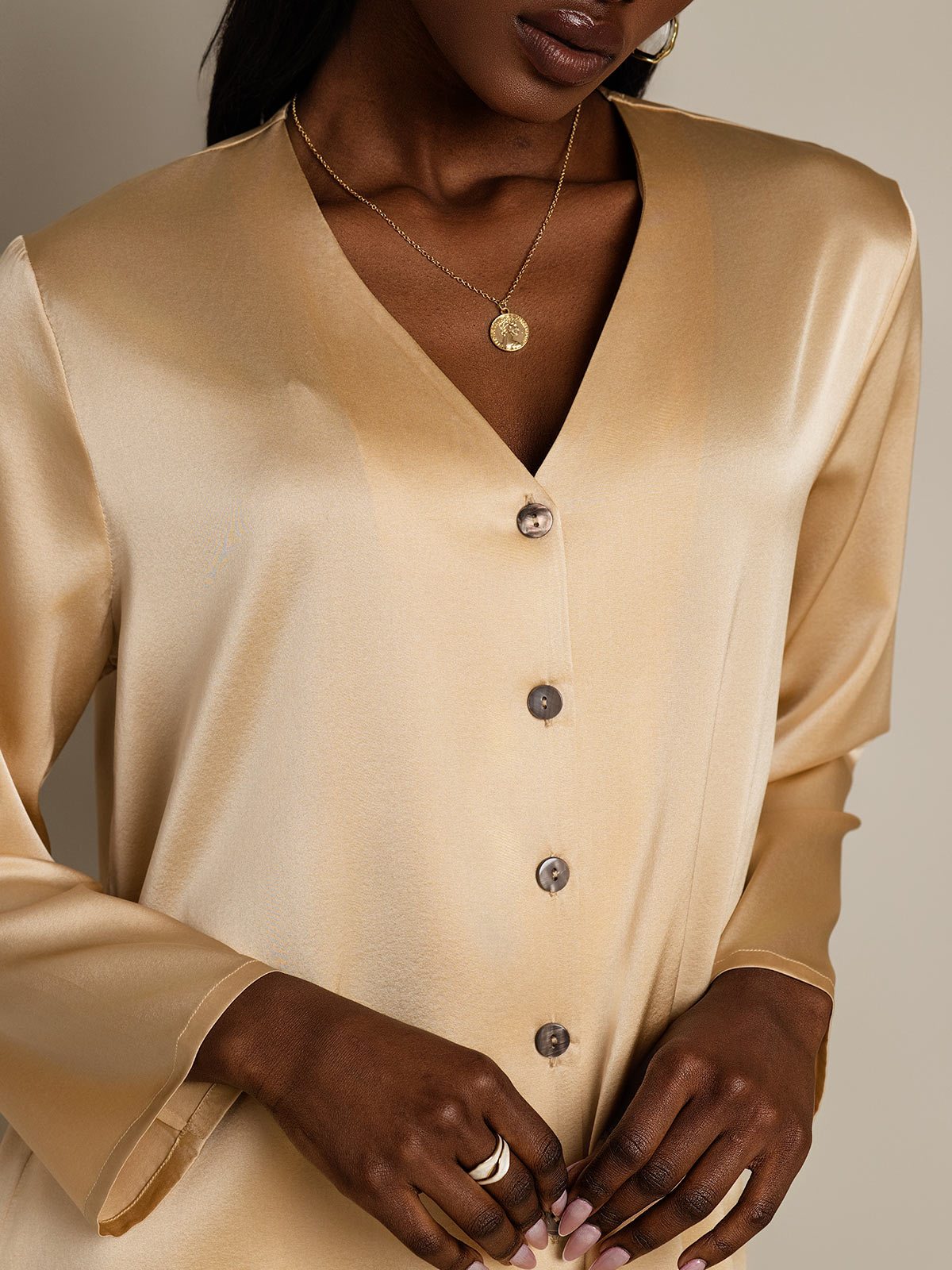 [Champagne] SilkSilky-DK 19Momme Silke Womens Shirt 006