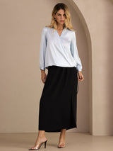 [Lyseblå] SilkSilky-DK Long Sleeve Wrap Damebluser 007