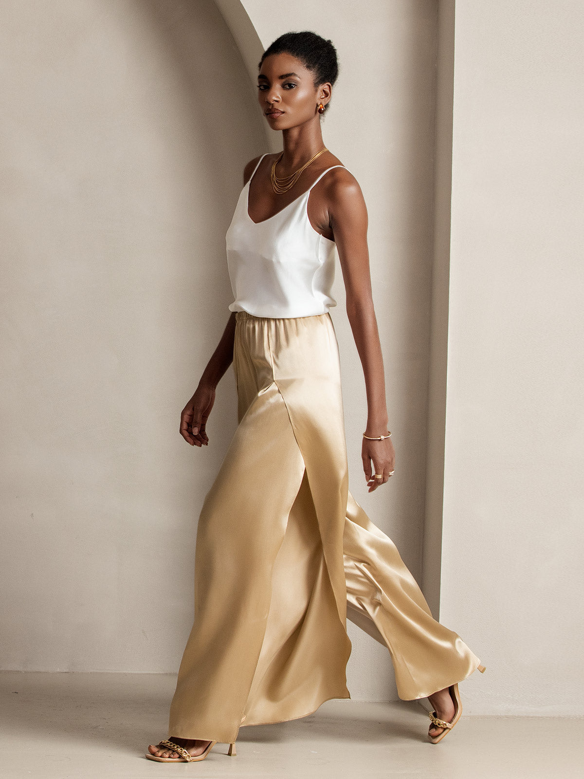 [Champagne] SilkSilky-DK 19Momme Silke Split Damebukser 006
