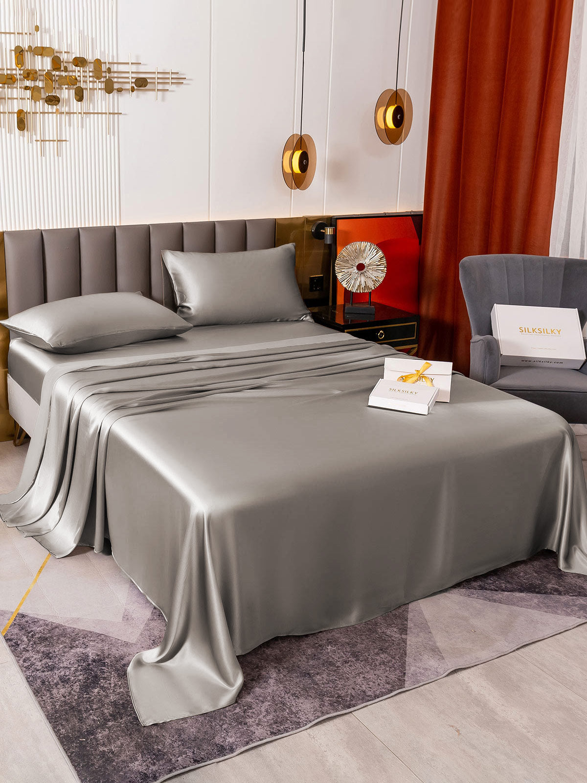 [Grå] SilkSilky-DK 19Momme Bedding Set 003