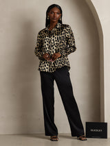 [Leopard] SilkSilky-DK Long Sleeve Lapel Collar Dameskjorte 007