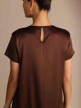 [Mørk Chokolade] SilkSilky-DK Short Sleeve Round Neck Kjole 006
