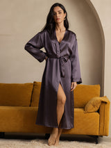 [Lilla Grå] SilkSilky-DK Long Sleeve Dame Morgenkåbe 005