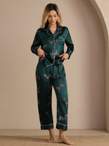 [Smaragd Zebra] SilkSilky-DK Long Sleeve Lapel Collar Dame Pyjamas 003