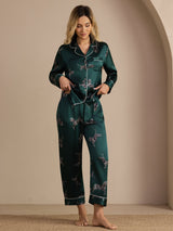 [Smaragd Zebra] SilkSilky-DK Long Sleeve Lapel Collar Dame Pyjamas 003