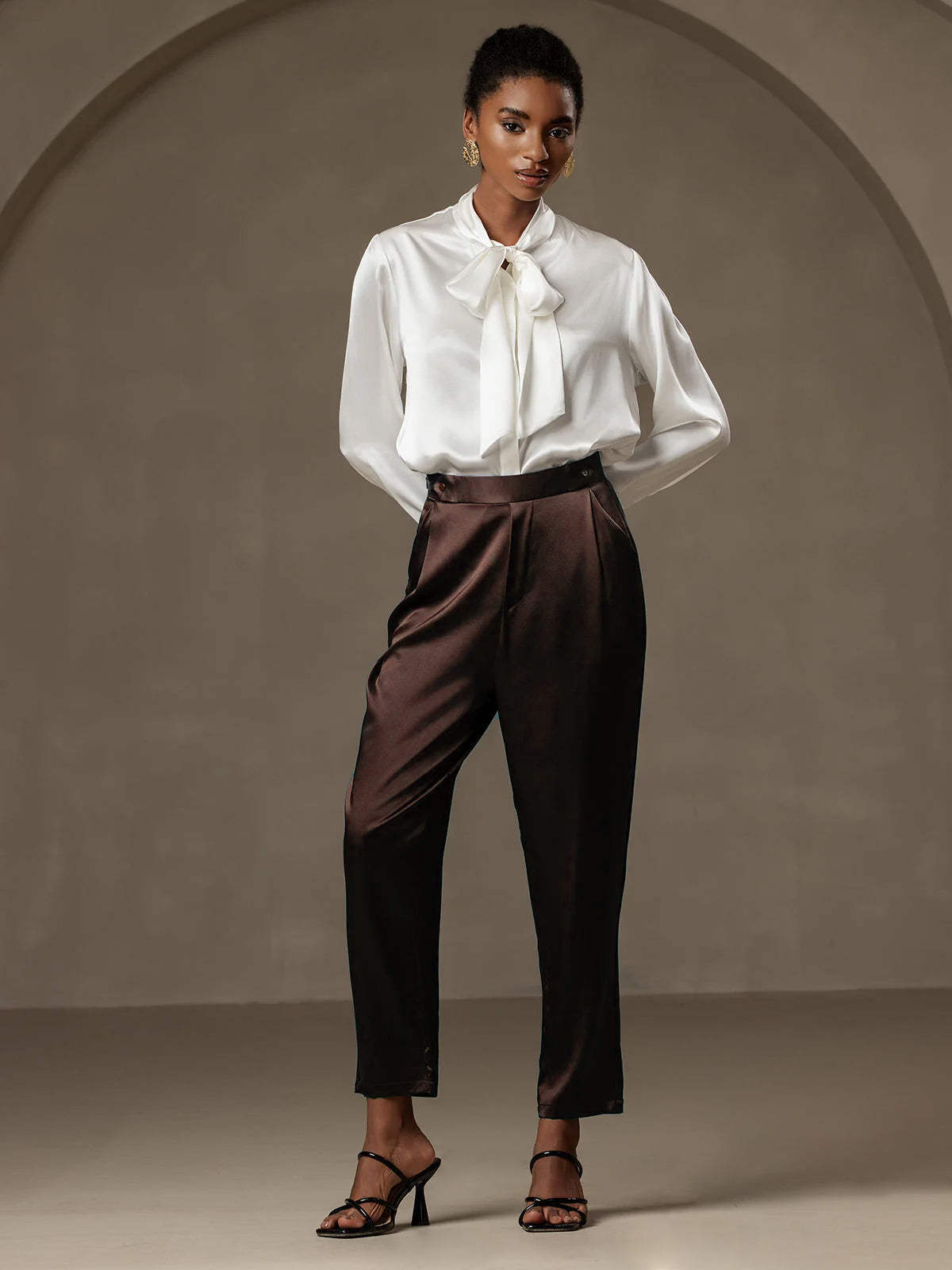 [Mørk Chokolade] SilkSilky-DK 19Momme Silke Womens Pants 002