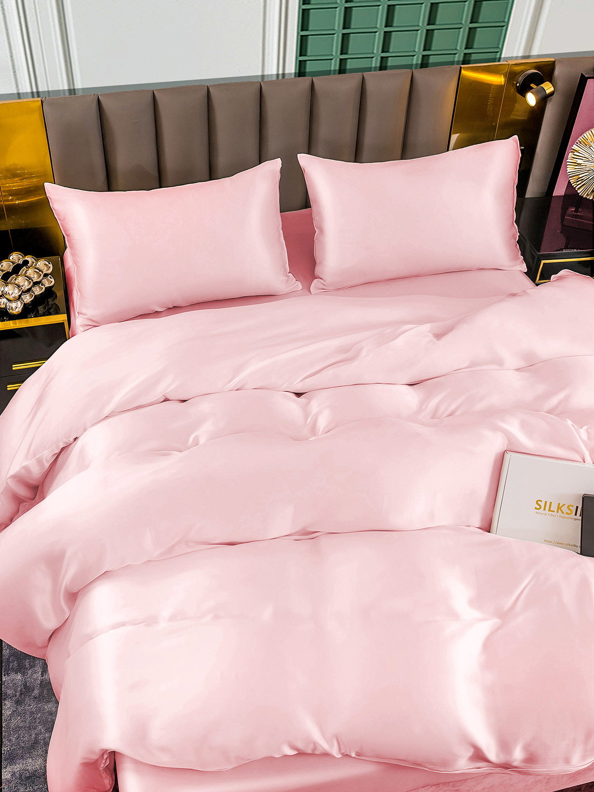 [Lyserød] SilkSilky-DK 25Momme Bedding Set 005