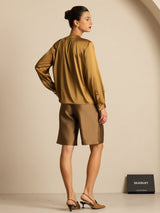 [Bronze] SilkSilky-DK 19Momme Langærmet Rund Hals Bluse 002