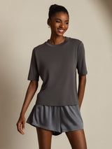 [Grå] SilkSilky-DK Half Sleeve Crew Neck T-shirt til kvinder 008