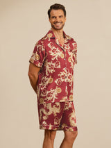 [Vinrød Drage] SilkSilky-DK Short Sleeve Notch Collar Pyjamas til Mænd 003