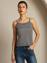 [Sort Stribe] SilkSilky-DK Square Neck Camisole Top 001