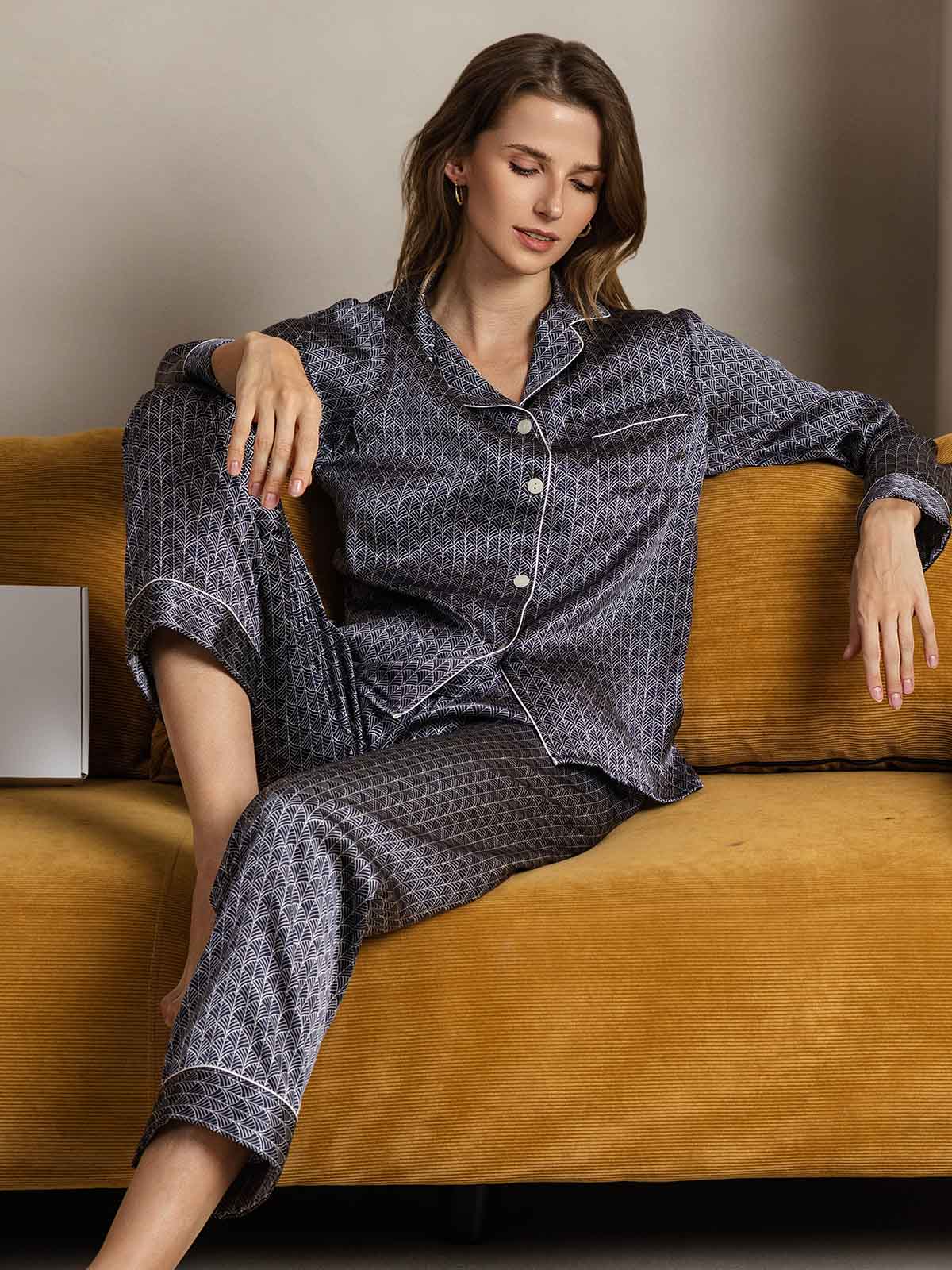 [Marine Ginkgo] SilkSilky-DK Womens Pajamas 005