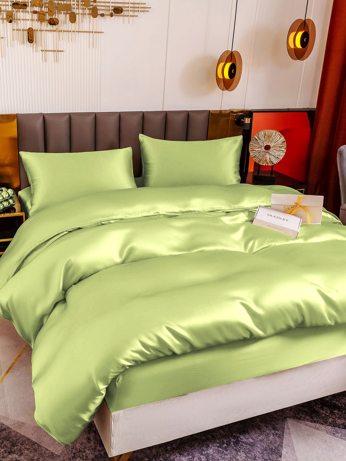 [Mintgrøn] SilkSilky-DK 19Momme Bedding Set 001