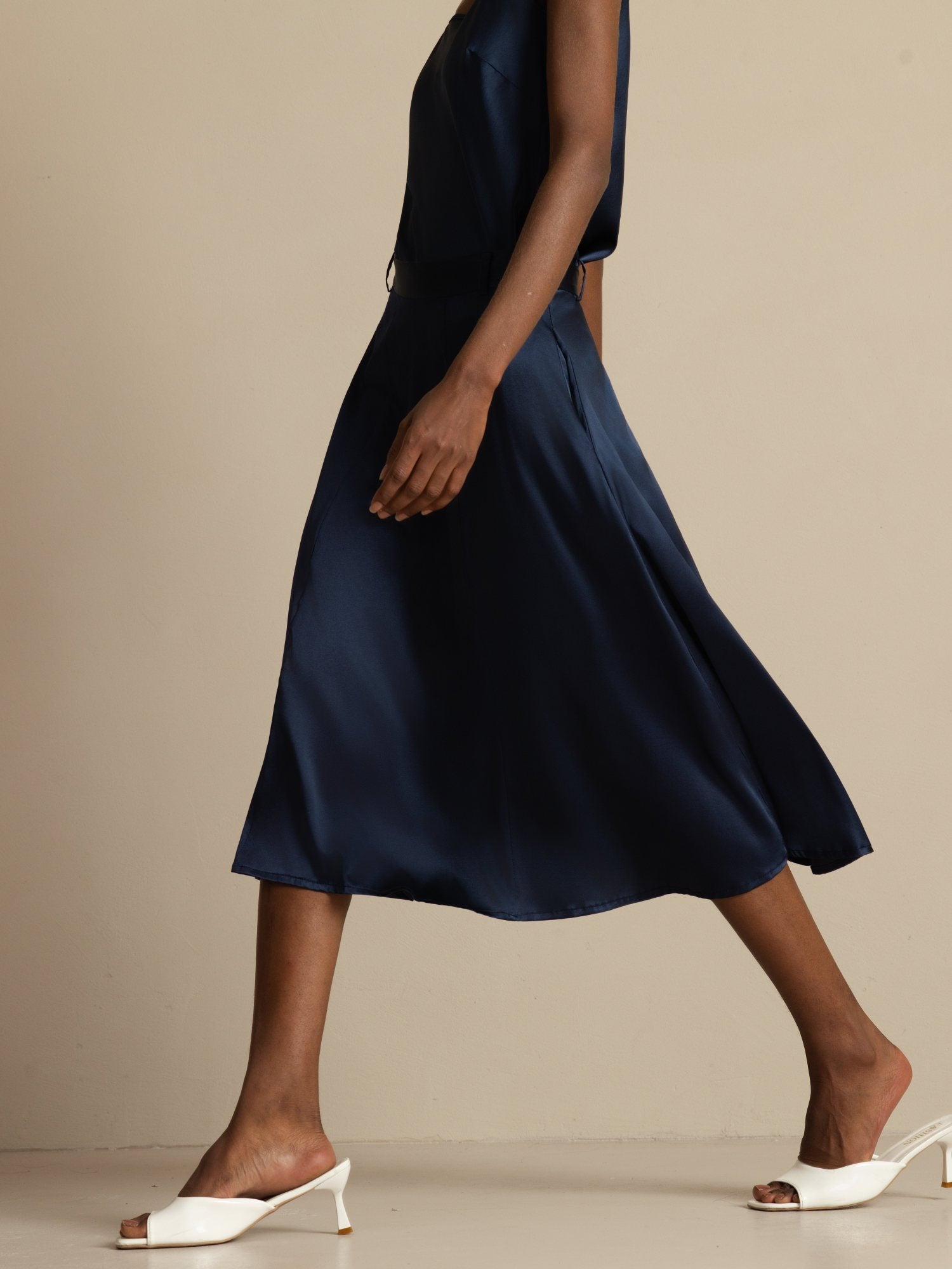 [Mørkeblå] SilkSilky-DK 19Momme Silke Skirt 005