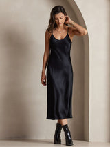 [Sort] SilkSilky-DK Sleeveless V Neck Kjole 006