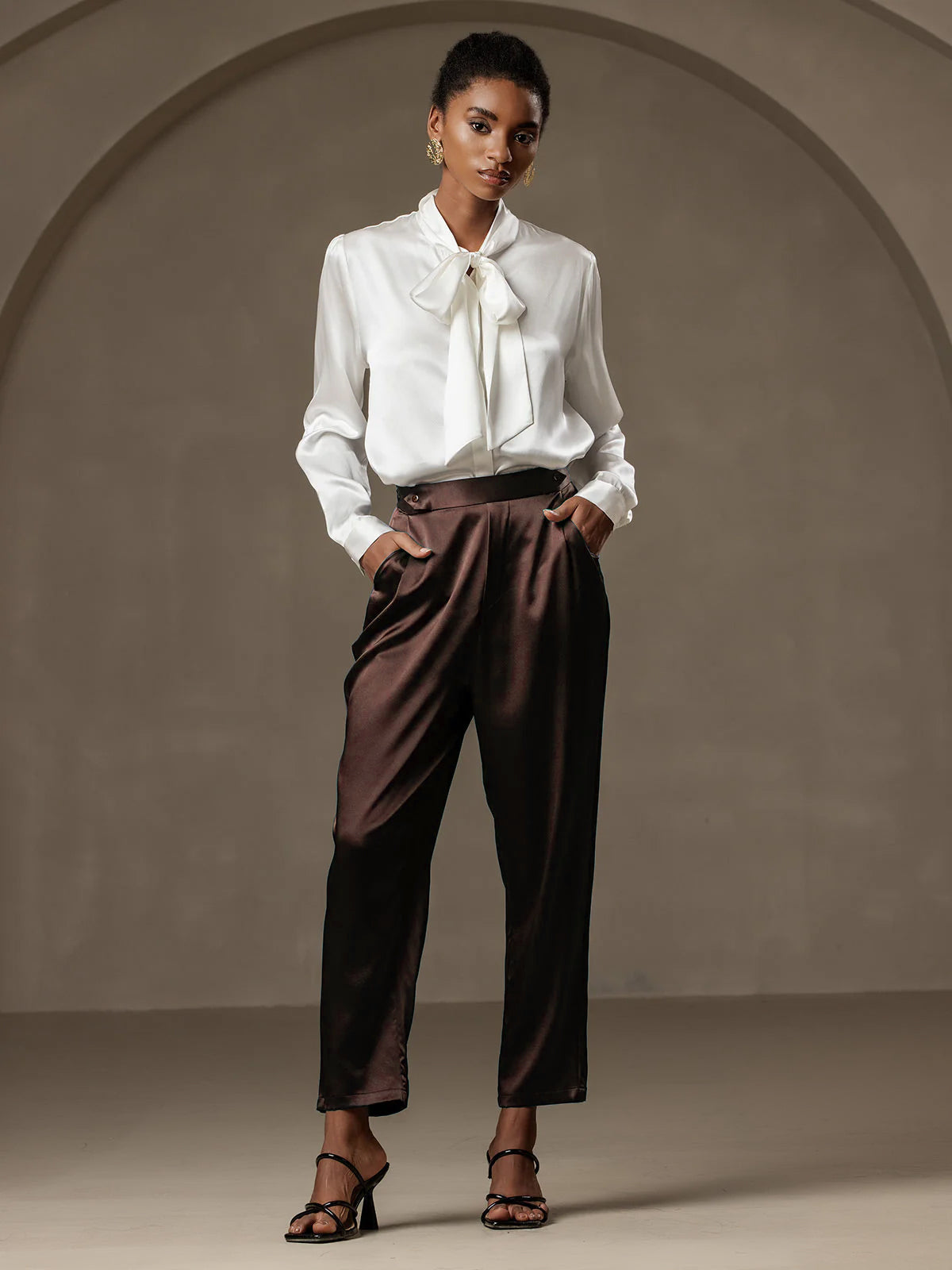 [Mørk Chokolade] SilkSilky-DK 19Momme Silke Womens Pants 005