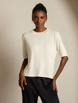 [Beige] SilkSilky-DK Half Sleeve Crew Neck T-shirt til kvinder 006