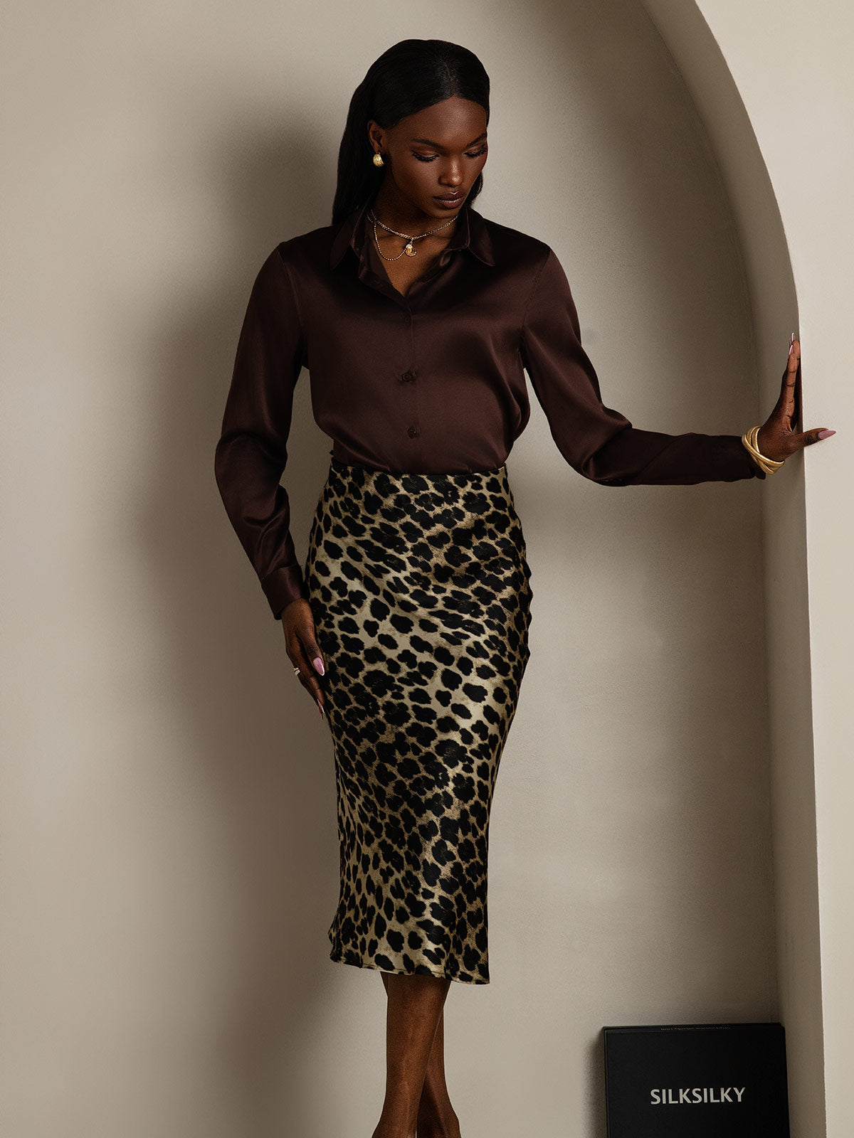 [Mørk Chokolade] SilkSilky-DK Silke Womens Shirt 006