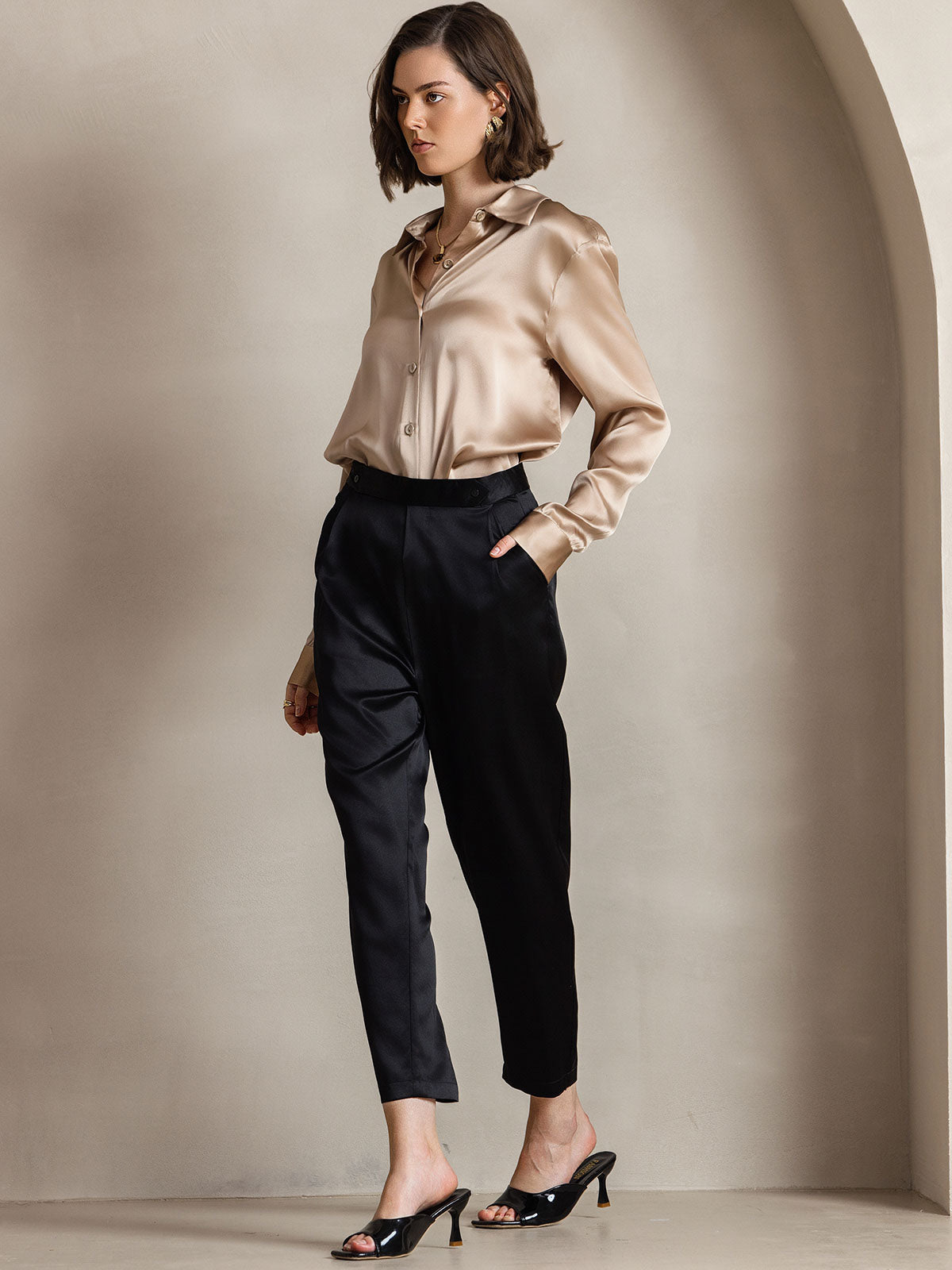 [Champagne] SilkSilky-DK Silke Long Sleeve Collar Dameskjorte 008