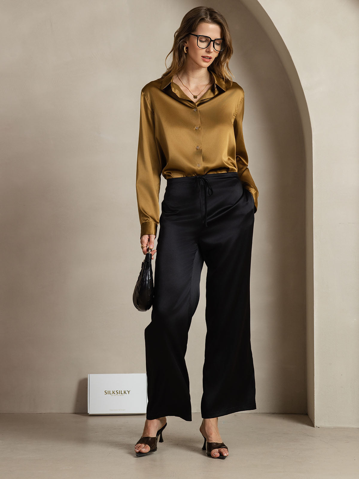 [Bronze] SilkSilky-DK Silke Lapel Collar Dameskjorte 007