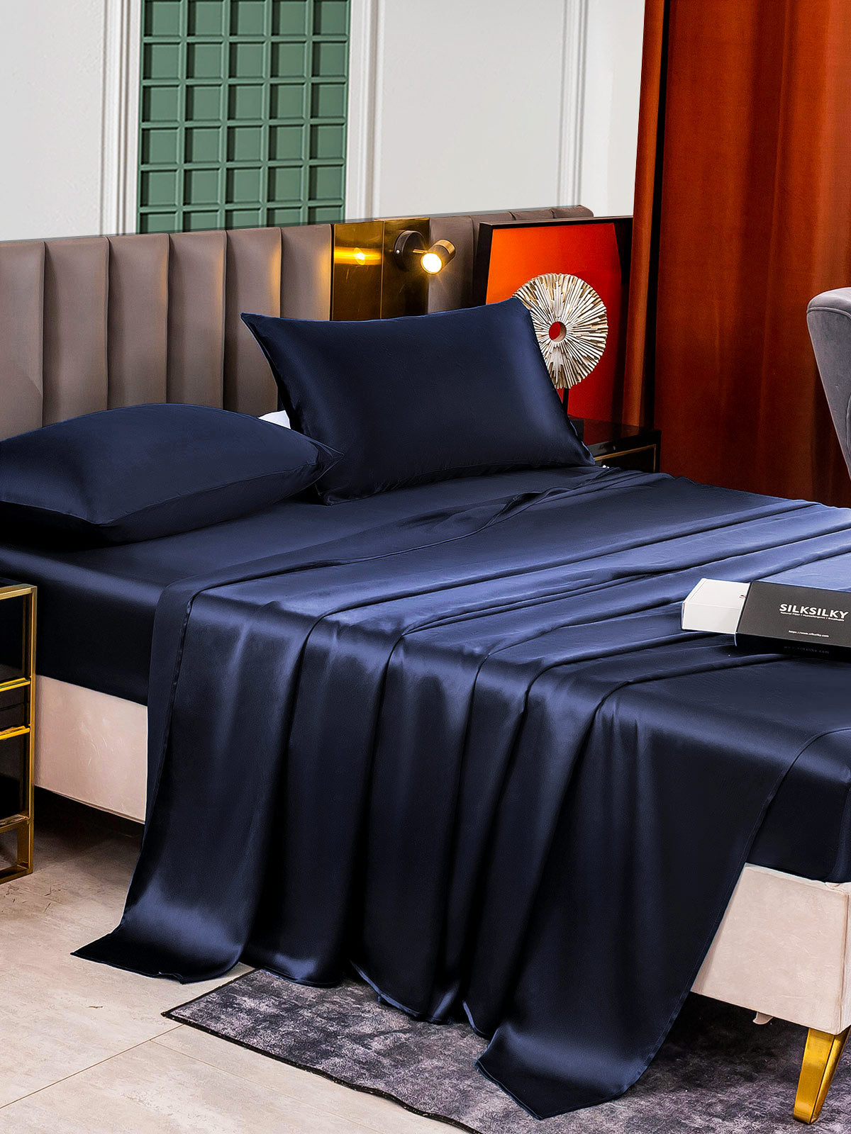 [Mørkeblå] SilkSilky-DK 25Momme Bedding Set 005