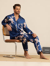 [Mørkeblå] SilkSilky-DK Long Sleeve Notch Collar Pyjamas til Mænd 008