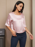 SilkSilky-DK-Pure-Silk-Half-Sleeve-Boat-Neck-T-shirt-til-kvinder-Lyserød-003