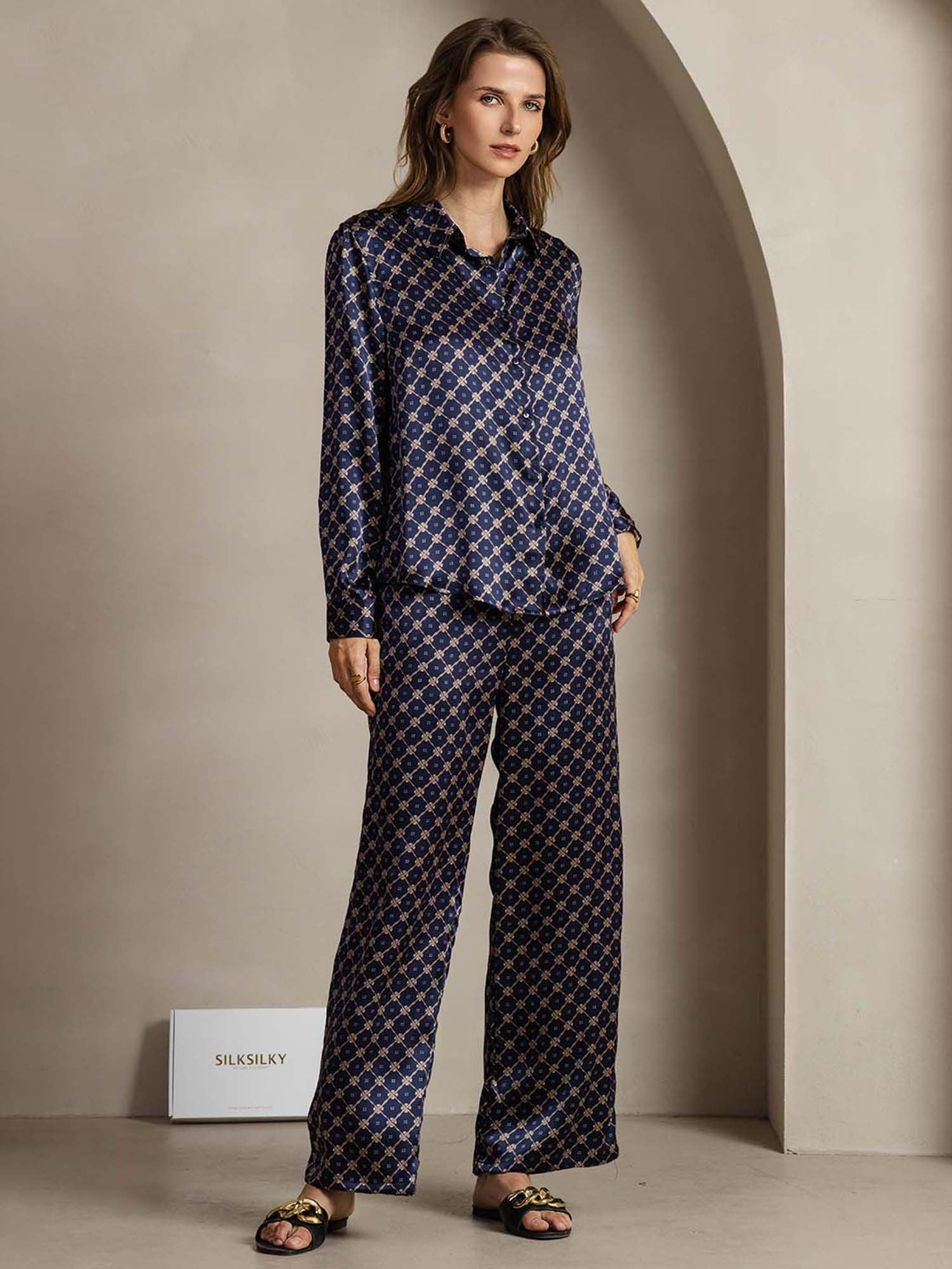 [MarineKæde] SilkSilky-DK 19Momme Silke Lapel Collar Women''s Outfit Sets 001