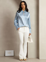 [Gråblå] SilkSilky-DK 19Momme Silke Womens Shirt 010