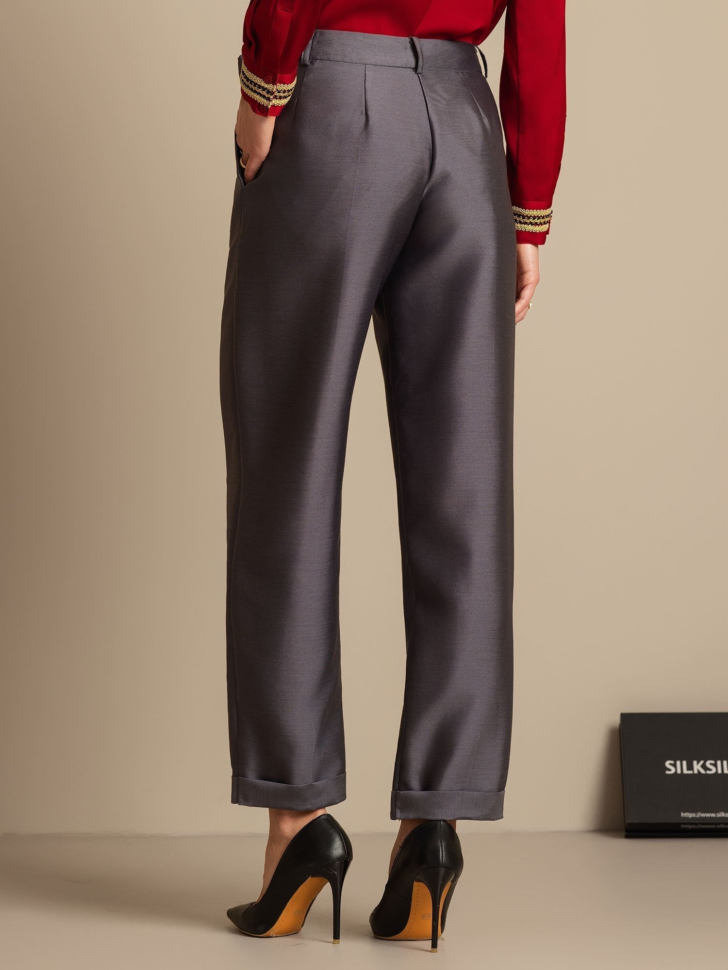 [Grå] SilkSilky-DK 32Momme Silke Womens Pants 002,