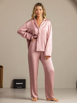 [Ferskenhud] SilkSilky-DK 19Momme Langærmet Notchkrage Dame Pyjamas 003