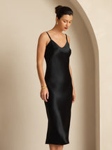 [Sort] SilkSilky-DK Sleeveless V Neck Kjole 003