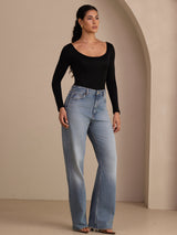 [Sort] SilkSilky-DK Long Sleeve U hals T-shirt til kvinder 006