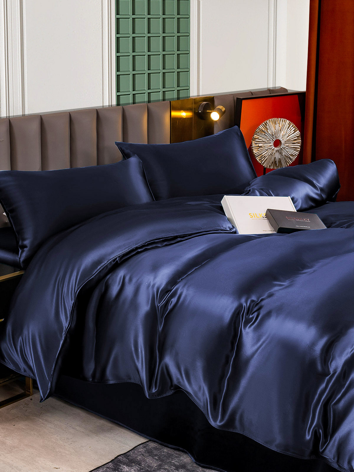 [Mørkeblå] SilkSilky-DK 25Momme Bedding Set 005