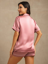 [Bleg Mauve] SilkSilky-DK Short Sleeve Lapel Collar Dame Pyjamas 002
