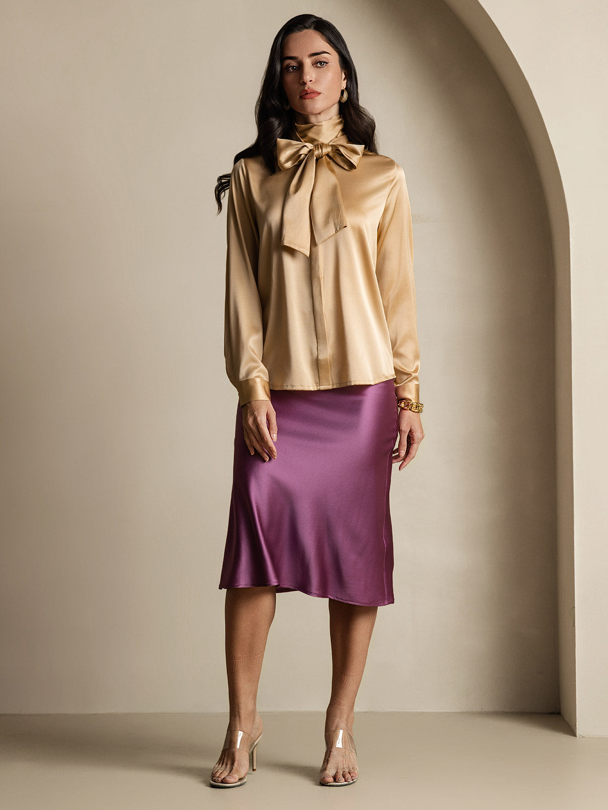 [Champagne] SilkSilky-DK 19Momme Silke Womens Shirt 010