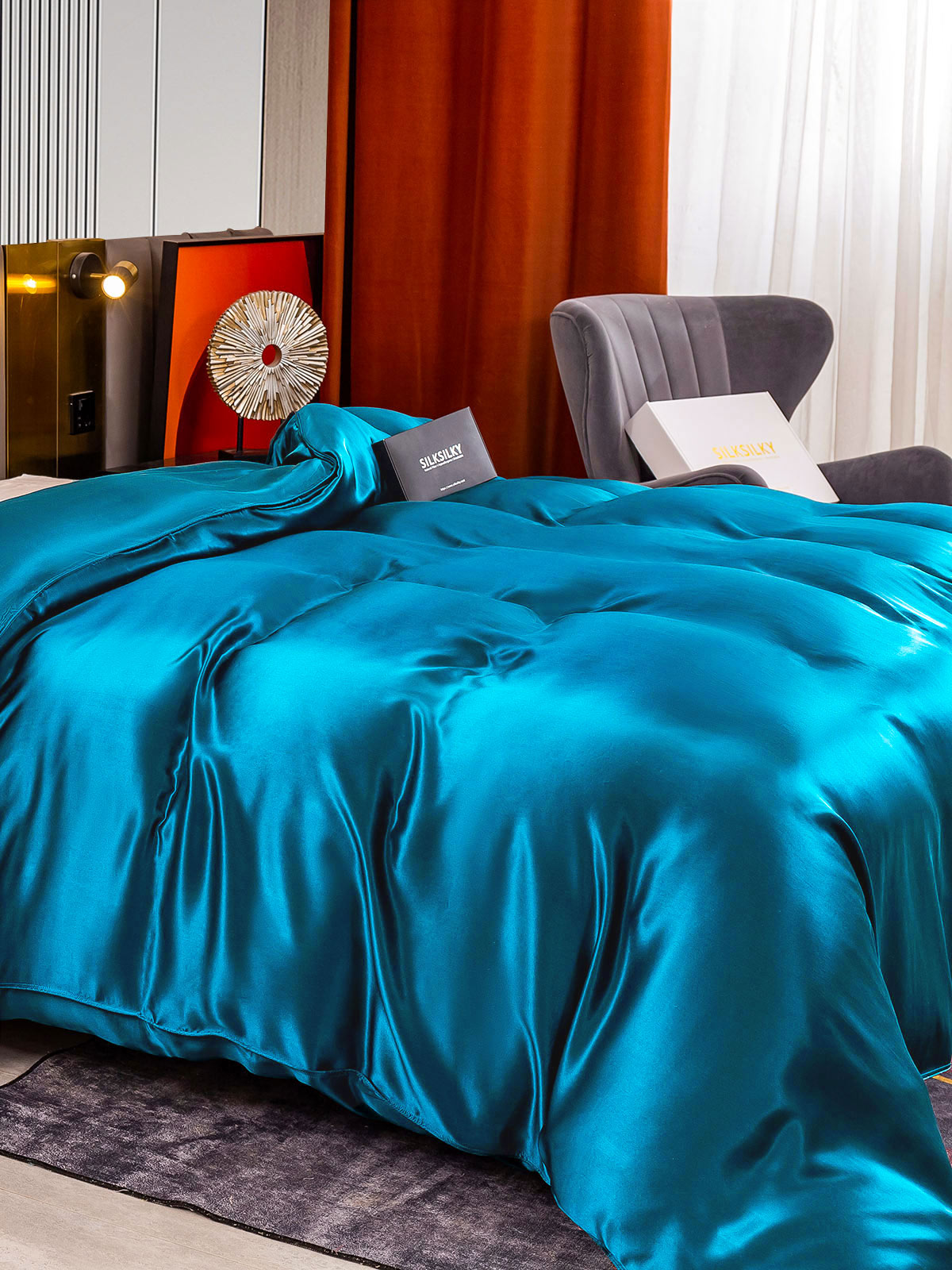 [Blågrøn] SilkSilky-DK 22Momme Duvet Cover 004