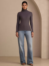 [Mørkegrå] SilkSilky-DK Long Sleeve Turtle Neck T-shirt til kvinder 005