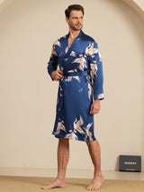 [Mørkeblå] SilkSilky-DK 19Momme Mens Robe 006
