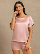 [Ferskenhud] SilkSilky-DK 19Momme Kort ærme Rund Hals Dame Pyjamas 004