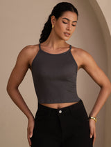 [Grå] SilkSilky-DK Sleeveless Crew Neck Camisole Top 003