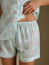 [Himmelblå Blomster] SilkSilky-DK Short Sleeve Notch Collar Dame Pyjamas 006