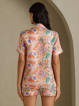 [Lyserød Fauna] SilkSilky-DK Short Sleeve Notch Collar Dame Pyjamas 002