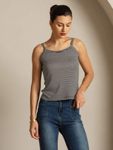 [Sort Stribe] SilkSilky-DK Square Neck Camisole Top 004