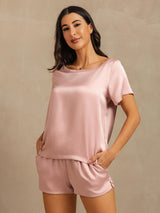 [Ferskenhud] SilkSilky-DK 19Momme Kort ærme Rund Hals Dame Pyjamas 001