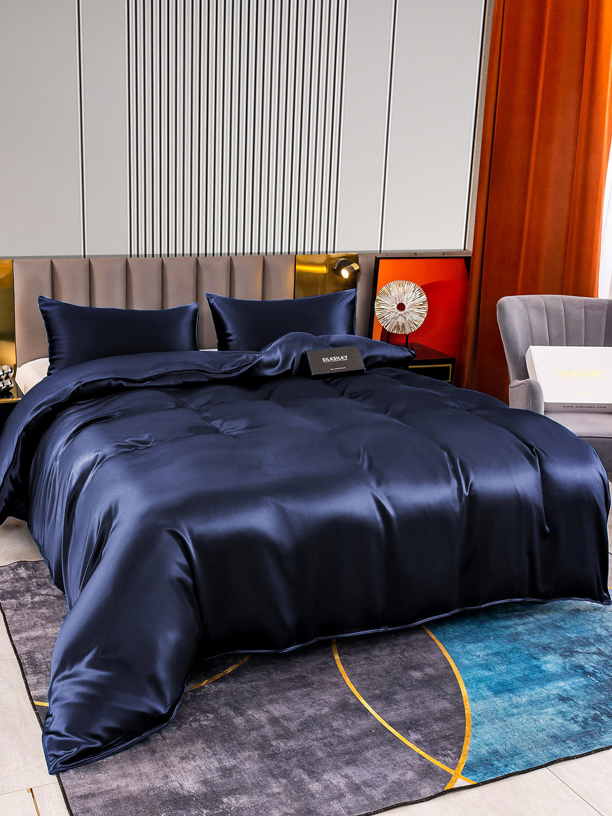 [Mørkeblå] SilkSilky-DK 22Momme Bedding Set 004