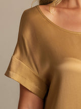[Tan] SilkSilky-DK 19Momme Kort ærme Rund Hals Natkjole 004