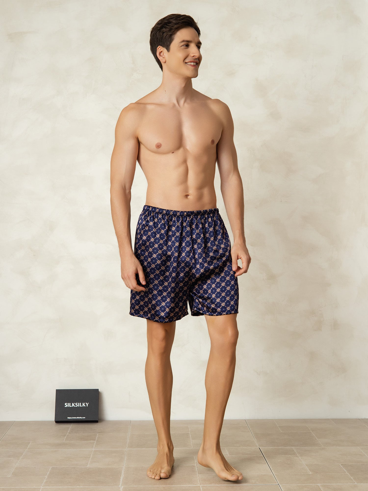 [Marine Kæde] SilkSilky-DK 19Momme Mens Sleep Bottoms 006