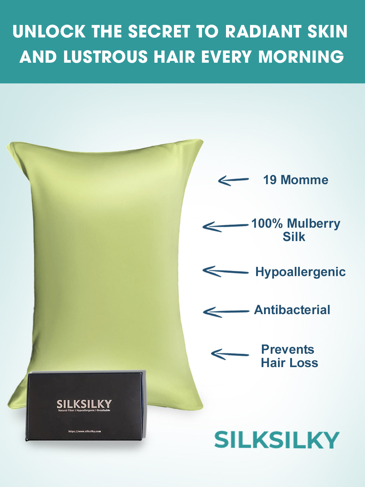 SilkSilky-DK-19Momme-Pure-Silk-Pillowcase-Mintgrøn-003